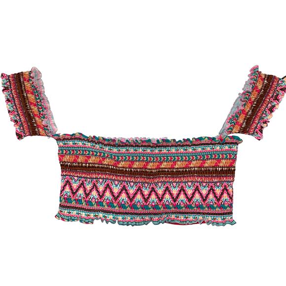 Body Glove Bliss Off The Shoulder Smocked Southwestern Print Bikini Top Size L - Picture 2 of 13